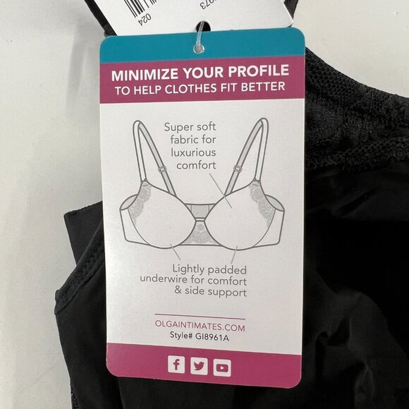 38DD- NWT Warner's Olga Cloud 9 Minimizer Underwire Plus-Size Bra in Rich Black - Picture 4 of 7